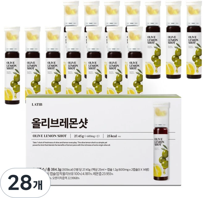 라티브 올리브레몬샷 올레샷 유기농 엑스트라버진 올리브오일 캡슐, 28개, 25ml - 쿠팡