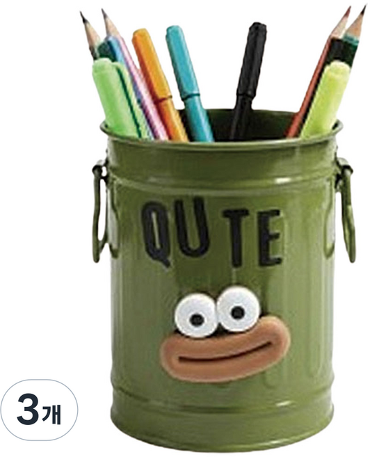 빵떡이 꾸미기 튼튼한 철제 스틸 연필꽂이 D.I.Y 꾸미기 다용도 펜꽂이, 3개, 연필꽂이 (녹색)