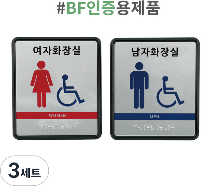 화장실표지판 점자표찰 촉지판, 3세트, 장애인이용가능 남여화장실B세트(남화1개,여화1개)