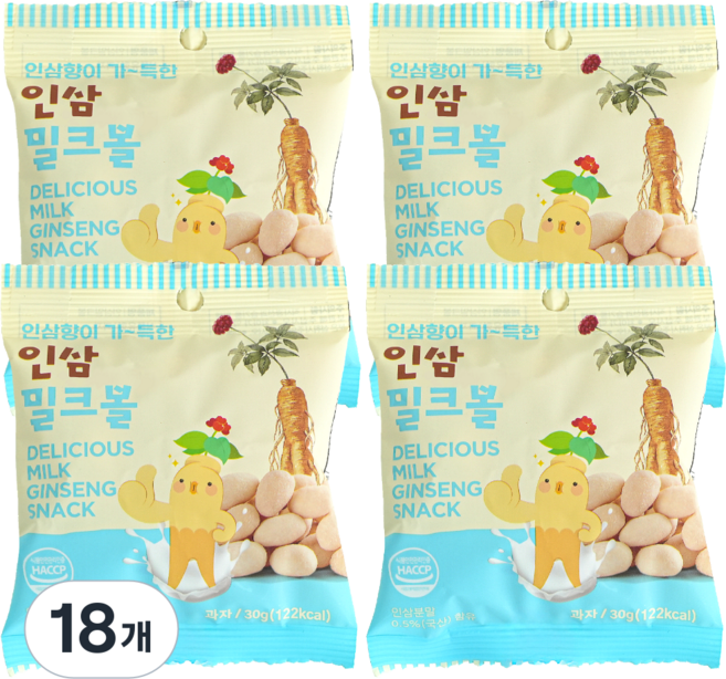 국산 인삼 우유 건빵 영양간식 건강 과자 스낵, 18개, 30g