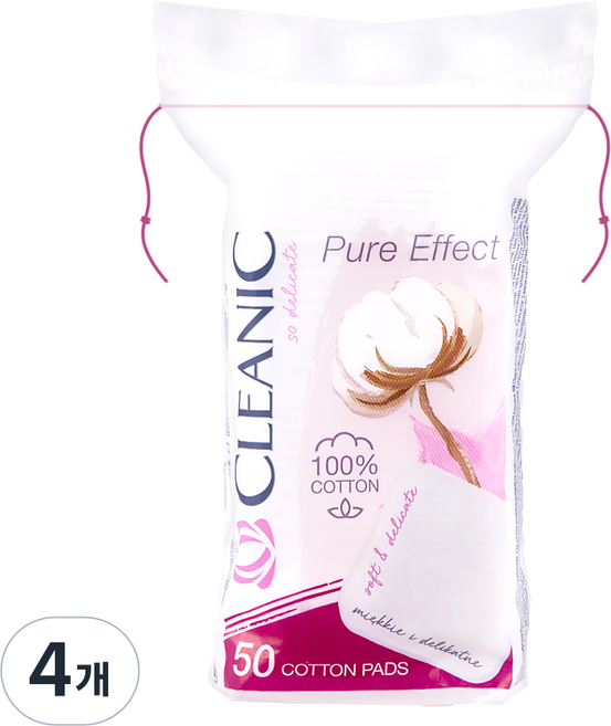 클레아닉 Pure Effect 소프트 터치 화장솜, 50매입, 4개