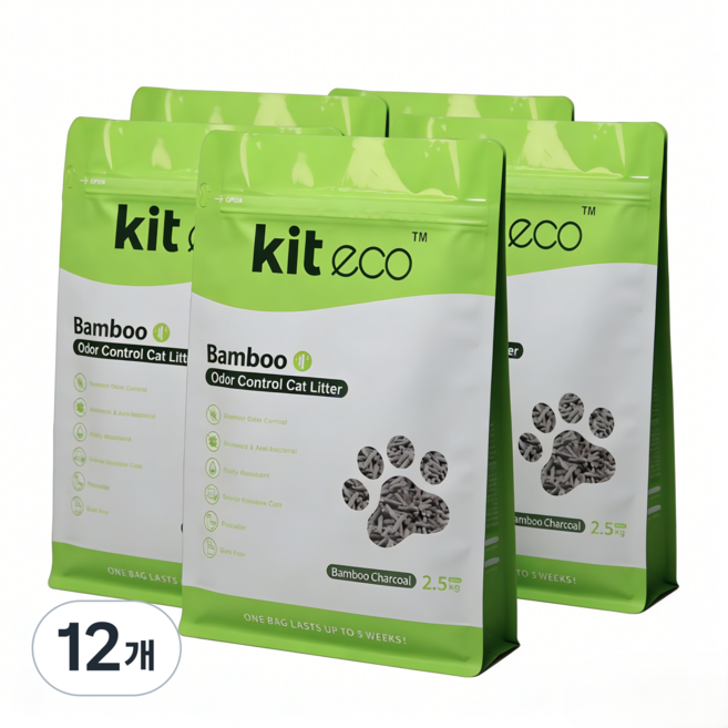 식물성 고양이모래 숯 함유 대나무섬유 무분진 생분해 변기배출 가능 초강력 탈취 두부모래 대체 캣리터, 대나무 숯내, 12개, 2.5kg