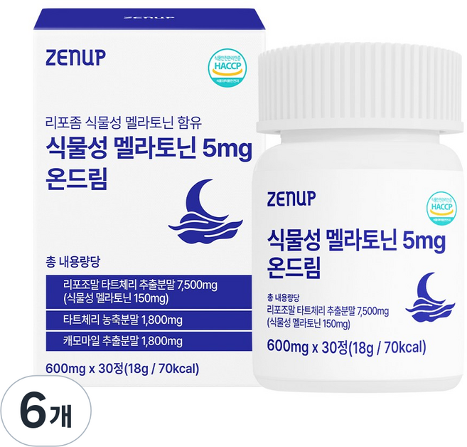 젠업 리포좀 식물성 멜라토닌 5mg 온드림, 6개, 30정