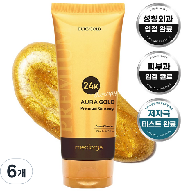 메디올가 아우라 인터네셔널 24k골드 프리미엄 진생 폼 클렌저, 6개, 150ml
