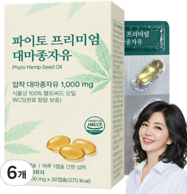 파이토 대마종자유 식약처인증 1000 냉압착 대자종자씨유100%, 6개, 30정