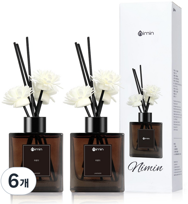 nimin 디퓨저 퍼퓸 실내 화장실 사무실 욕실 집방향제 아로마디퓨저 호텔디퓨저 대용량 거실방향제 유리병 고급디퓨저 프리미엄 디퓨저 섬유스틱 세트, 6개, 150ml, 라벤더