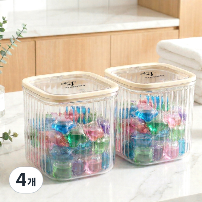 윤베라 원터치 다용도 세탁 캡슐세제 보관함, 투명, 4개