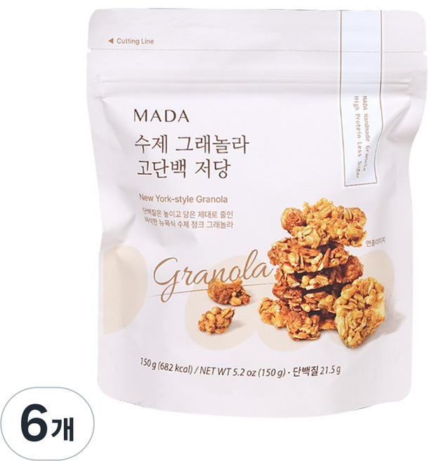 MADA 수제 그래놀라 고단백 저당, 6개, 150g