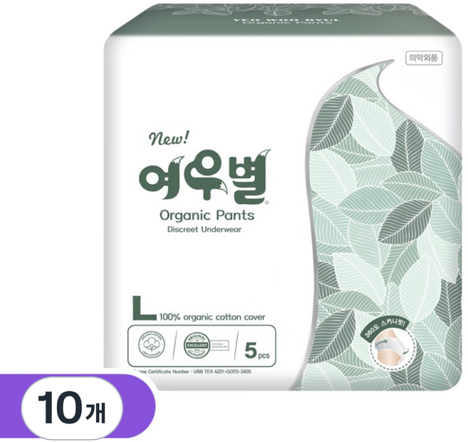 여우별 오가닉 팬티형 생리대, 10개, 5개입, 대형
