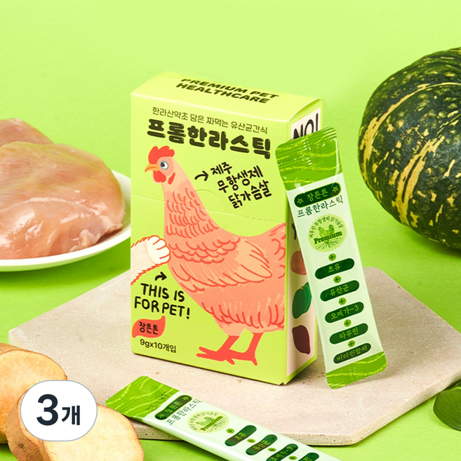 프롬한라 강아지 고양이 짜먹는 영양간식 프롬한라스틱, 닭가슴살, 90g, 3개