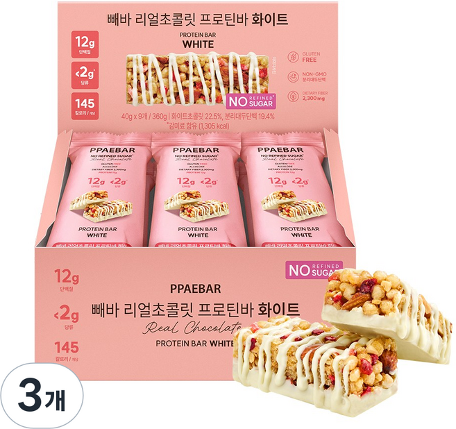 제로슈가 프로틴바 빼바 리얼초콜릿 프로틴바 화이트, 360g, 3개