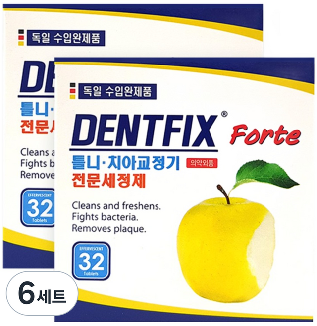 덴트픽스 포르테 32정 틀니 치아교정기 세정제, 32개입, 6세트