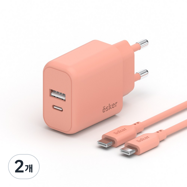 esker 35W 2포트 PD PPS GaN 고속충전기 + CtoC 고속케이블, 2개, 피치