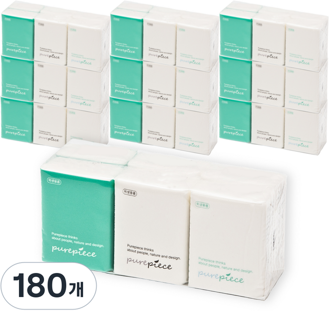 퓨어피스 휴대용 포켓티슈 3겹, 180개, 10매입
