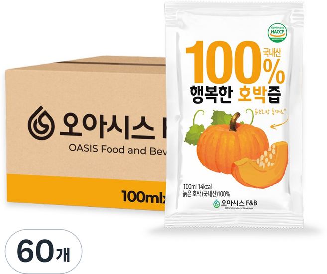 오아시스 국내산 호박즙, 100ml, 60개