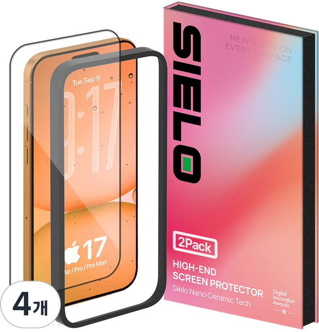 씨엘로 쌩폰느낌 아이폰17 쉬운부착 실크글라스 강화유리 이지핏 풀커버 휴대폰 액정보호필름, 4개