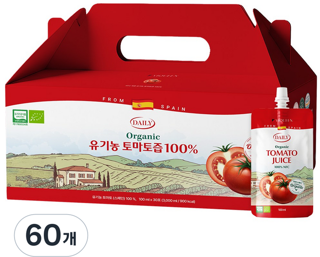 바이퀸 유기농 NFC 착즙 100% 레드 토마토 즙 주스, 100ml, 60개