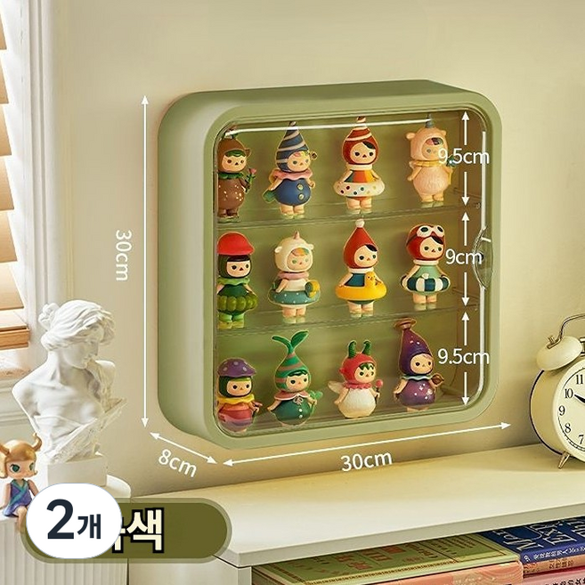 감성 인테리어 3단 피규어 장식장 벽걸이형 맹박스 진열대 미니 피규어 보관함, 2개, 녹색