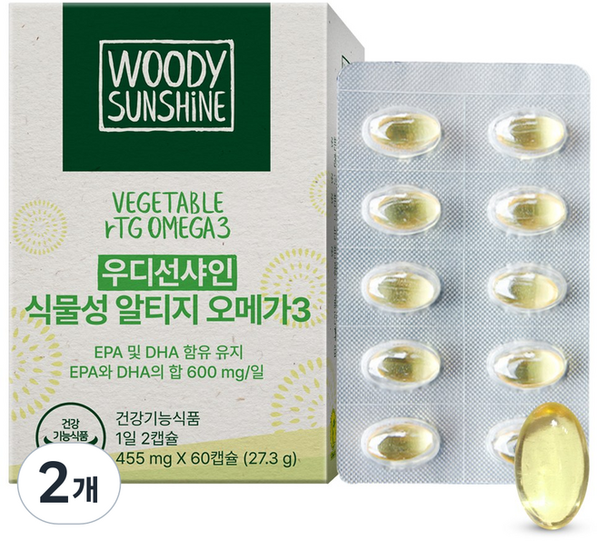 우디선샤인 식물성 알티지 rTG 오메가3, 60정, 2개
