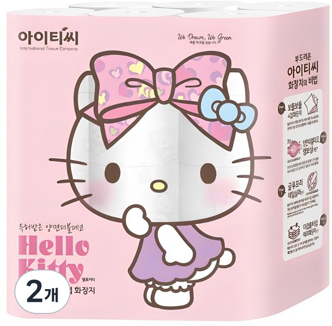 ITC 헬로키티 핑크리본 화장지 4겹, 20m, 24개입, 2개