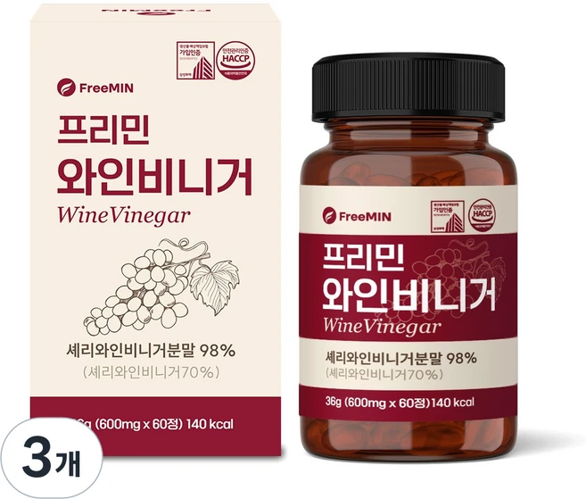 프리민 와인비니거 정 셰리 와인 식초 슬림 밸런스 HACCP, 3개, 60정 - 쿠팡