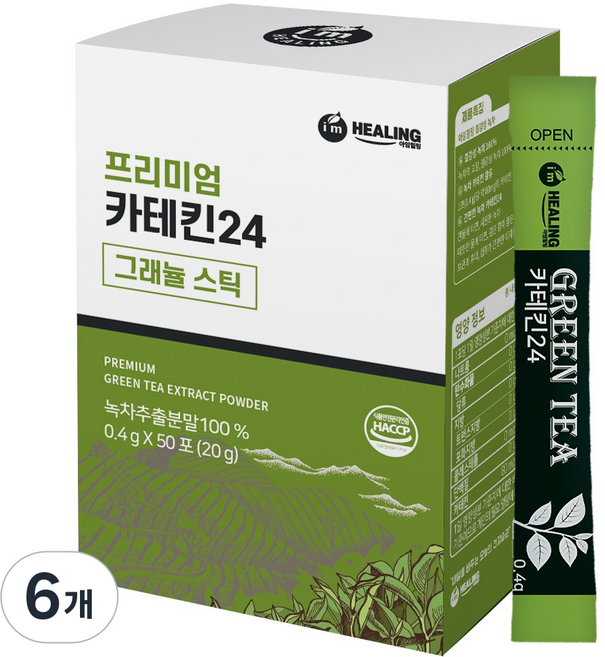 아임힐링 프리미엄 녹차 카테킨24 스틱 식약청 인증, 400mg, 50개입, 6개