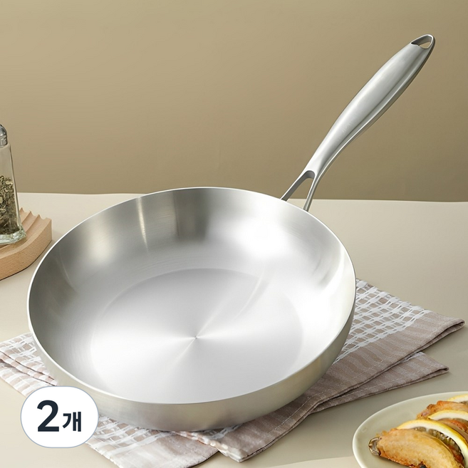 CookNest 304 스테인리스 통3중 인덕션 후라이팬 스텐 프라이팬, 2개, 26cm