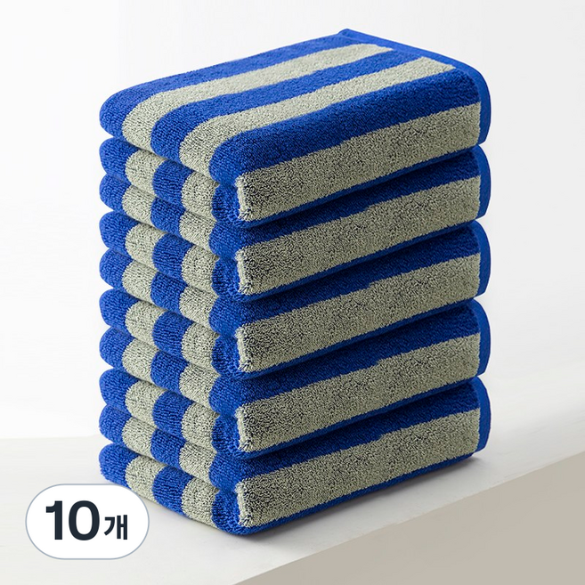 록신 호텔 수건 스트라이프 디자인 선염 40수 코마사 데일리 타월, 블루, 10개