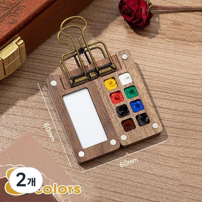 선호그룹 미니파레트 도자기 종이 알루미늄 나무 휴대용 유화 미술 물감 파레트 팔레트 파렛트, 2개, 나무 8컬러