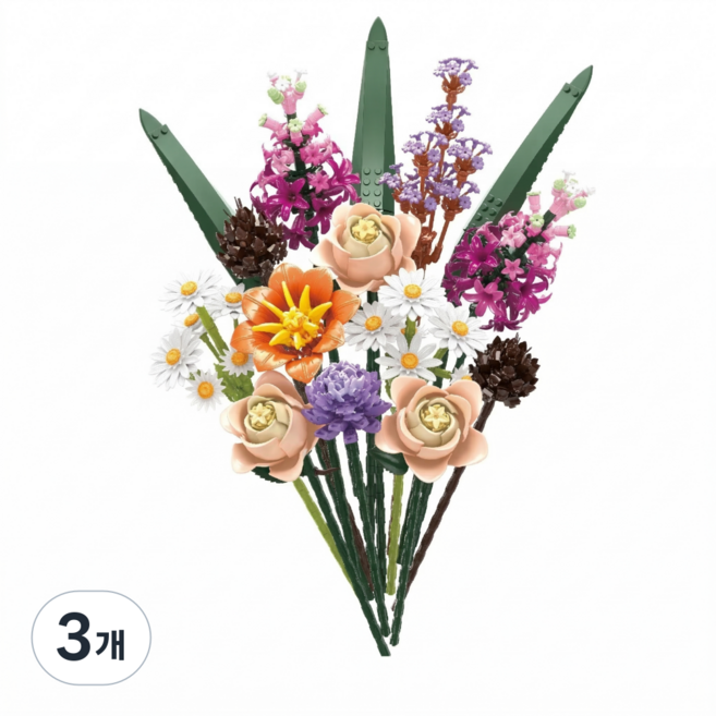 보태니컬 낭만 꽃다발 블록 세트 레고 호환 튤립 장미 데이지 조립 인테리어 소품 홈데코 성인 취미 힐링 선물 추천 여자친구 기념일 화이트데이 집들이 감성 DIY 대형 화초 모형, 3개