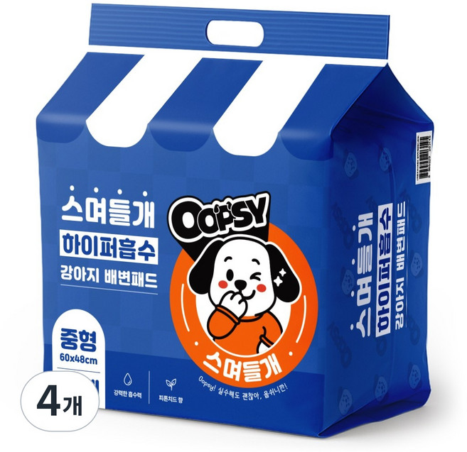3위 - 웁쉬 스며들개 고흡수 강아지 배변패드 두툼형 피톤치드향, 4개, 30개입