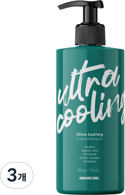 아쿠아쿨 울트라쿨링 스케일링 비듬샴푸 / 비듬 가려움 두피 각질 케어, 3개, 500ml