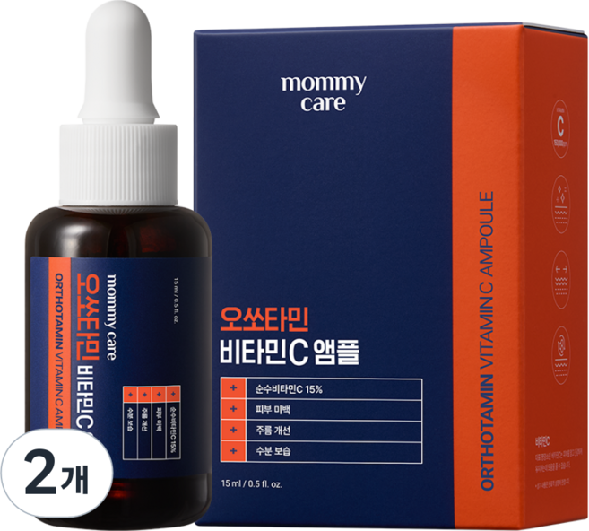 마미케어 오쏘타민 프리미엄 비타민C 고함량 기미 미백 토닝 명품 앰플, 15ml, 2개