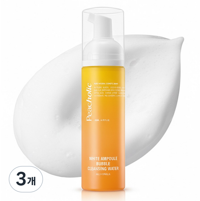 피치홀릭 비건 약산성 모공 딥클렌징 1차세안 버블클렌징 워터, 3개, 200ml