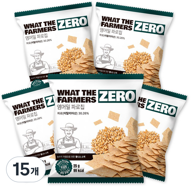 왓더파머스 제로 국내생산 건강한 저당 다이어트간식 엠머밀 파로칩, 25g, 15개