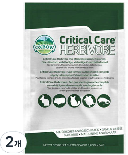 옥스보우 크리티컬 케어 소동물 영양 회복, 2개, 36g