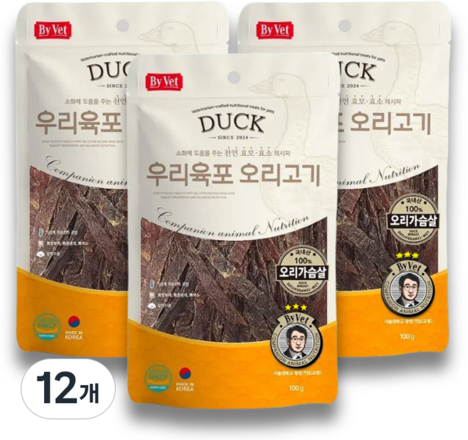 국내산 우리육포 강아지 간식, 오리가슴살, 100g, 12개
