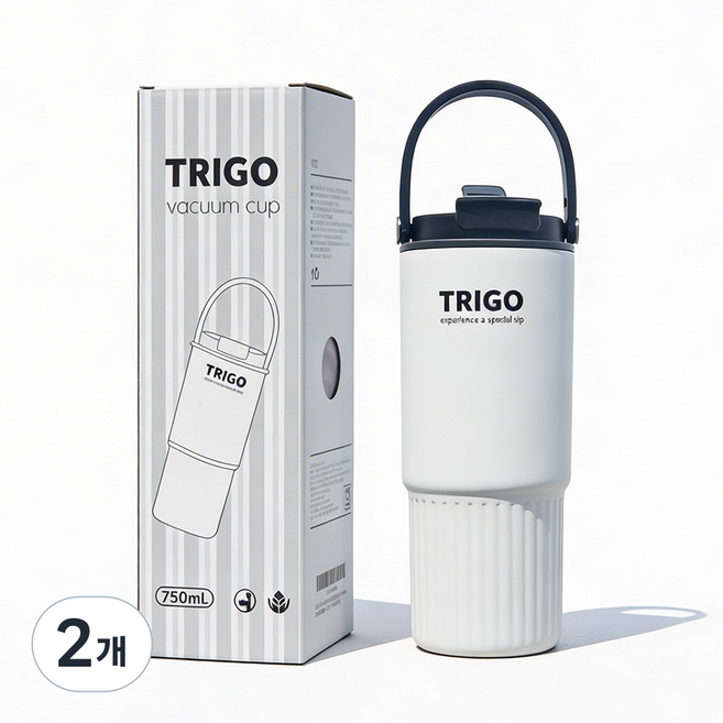 트리고 대용량 텀블러 보온 보냉텀블러 빨대 손잡이텀블러 차량용, 화이트, 2개, 750ml