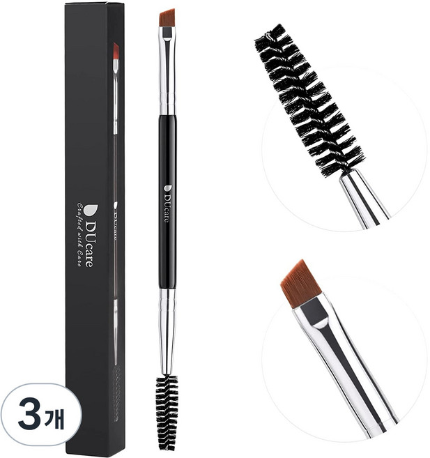 DUcare 3in1 아이브로우 아이라이너 속눈썹 더블엔드 메이크업 브러쉬 눈썹빗 눈썹브러쉬 아이라이너브러쉬 속눈썹브러쉬 세안 가능 휴대용, 3개, DF16