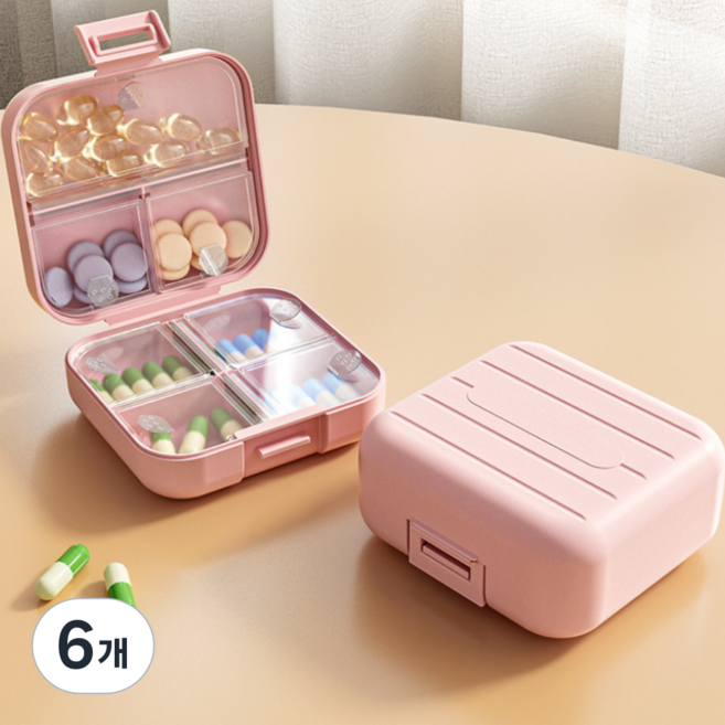 토브몰 파스텔 휴대용 일주일 미니 약통 케이스 1+1, 핑크, 6개