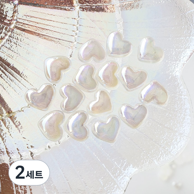 투웨이 오로라 하트 반진주 3종 사이즈, 16mm*13mm, 2세트, 오로라 워터화이트