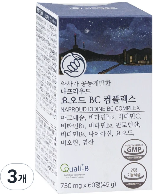 나프라우드 요오드 BC 컴플렉스 고함량 아이오딘 프리미엄 비타민B군 갑상선 영양제 호르몬 합성 필요, 3개, 60정 - 쿠팡