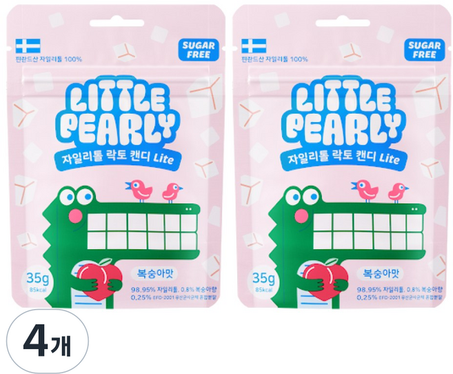 리틀펄리 어린이 자일리톨 무설탕 캔디 복숭아맛, 35g, 4개