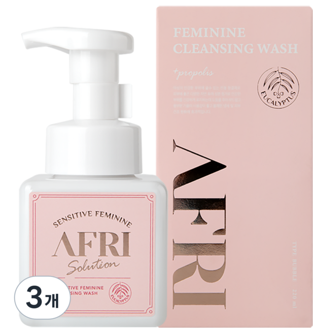 애프리 버블여성청결제 핑크계열 (프로폴리스 함유) 약산성 y존 질세정제, 220ml, 3개
