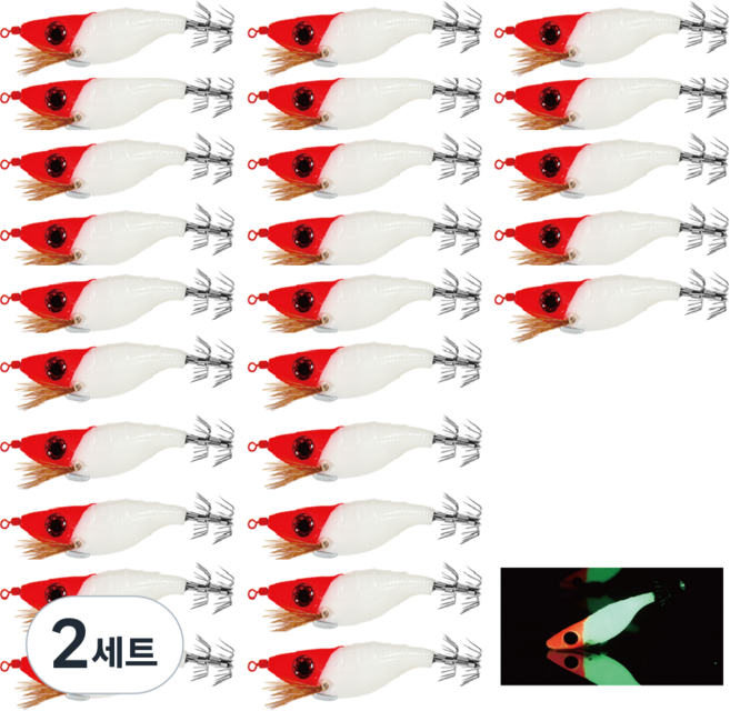 7위 - 문어낚시 기본아이템 대용량 왕눈이 25개입, 2세트, 10g, 레드헤드 화이트