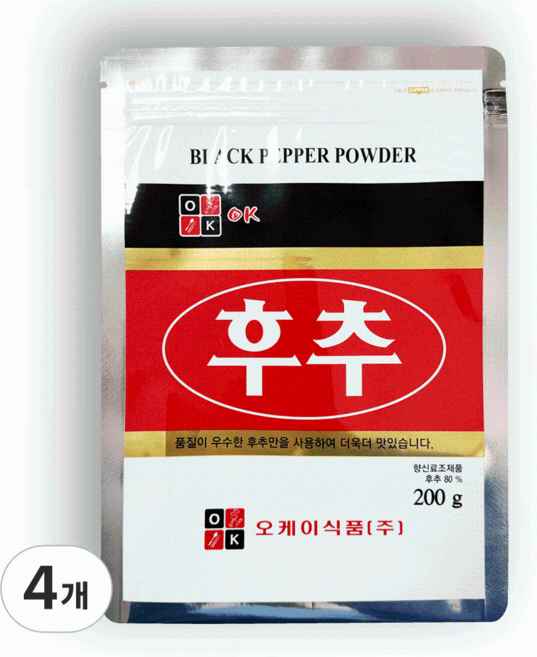 오케이 후추 후추분말 대용량 업소용, 200g, 4개