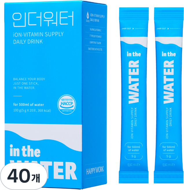 인더워터 이온음료 수분충전 분말 전해질 비타민 타우린, 40개, 5g