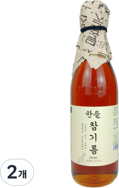 [한들] 저온압착 통참깨 100% 참기름, 2개, 350ml