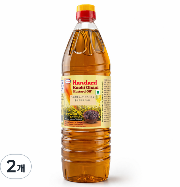 Hamdard 카치가니 머스타드오일 정통 머스타드오일 피클 커리 볶음용 식용유, 2개, 1L
