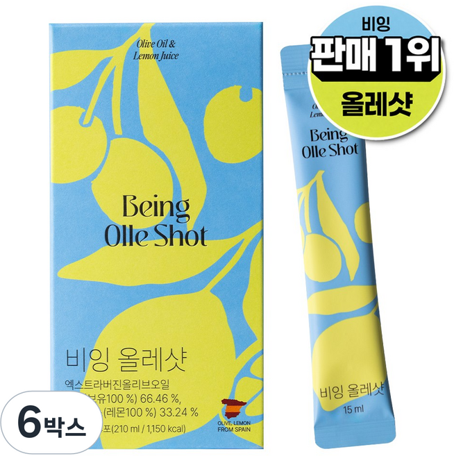 비잉 2세대 올레샷 유기농 엑스트라버진 올리브유 레몬즙 올인원 스틱, 6박스, 210ml